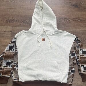 Carhartt Cream Hooded Pullover with Geometric Patterned Sleeves